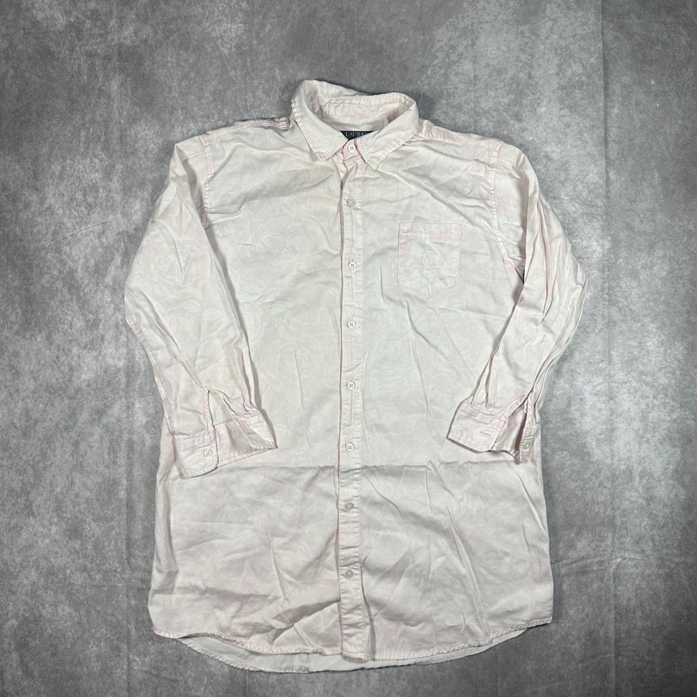 Lauren Ralph Lauren Womens Large Pink Floral Rose Button Down Shirt Preppy